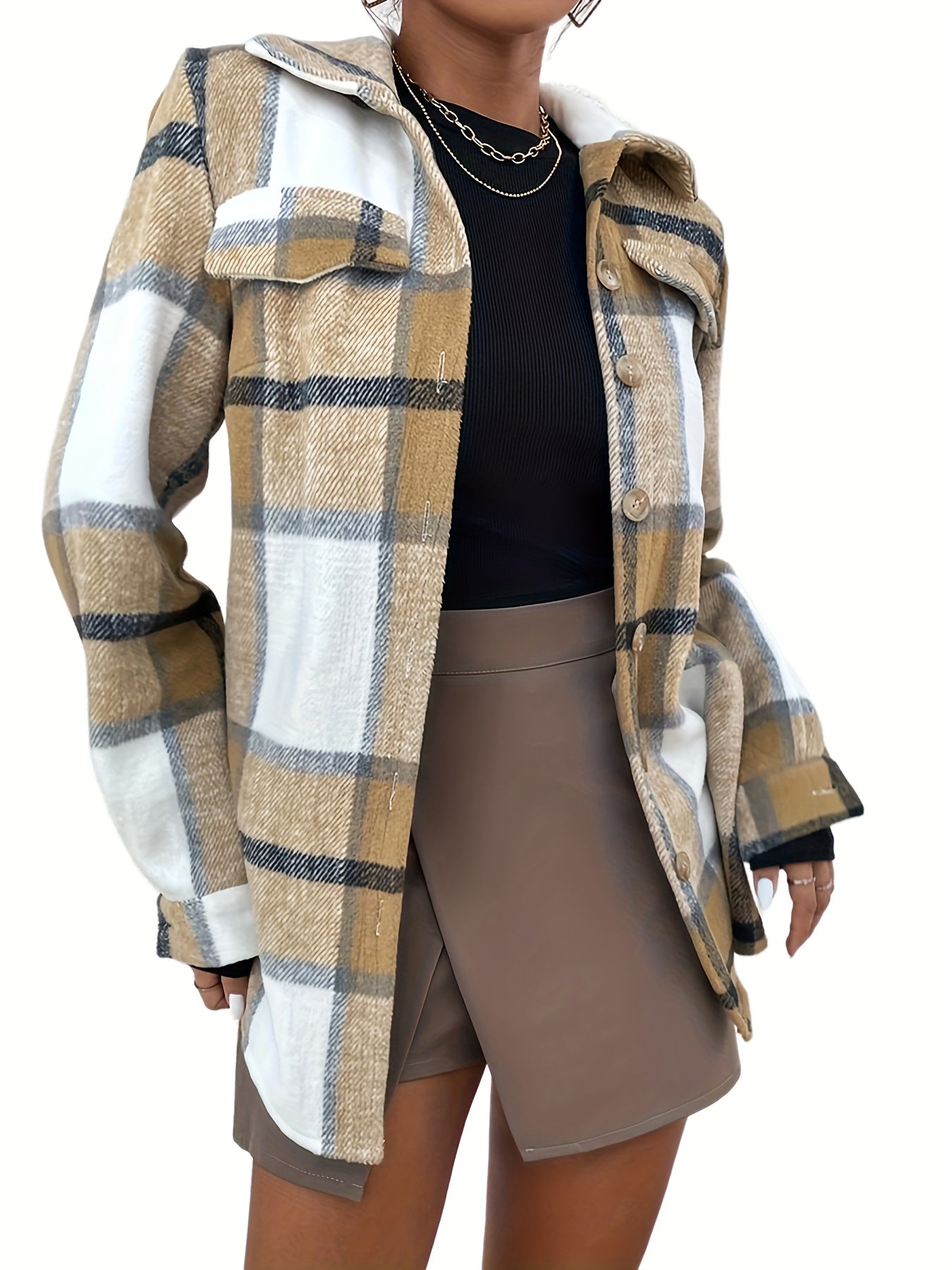 Plaid Button Front Jacket for Fall & Winter