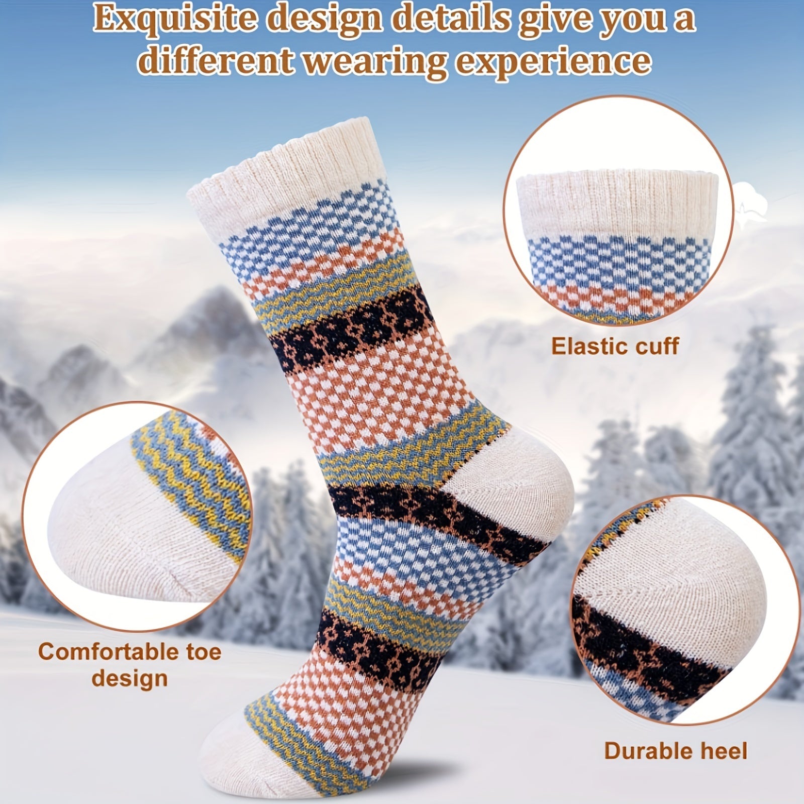 5 Pairs Men's Wool Socks Vintage Warm Winter Socks Thick Cozy Socks Knit
