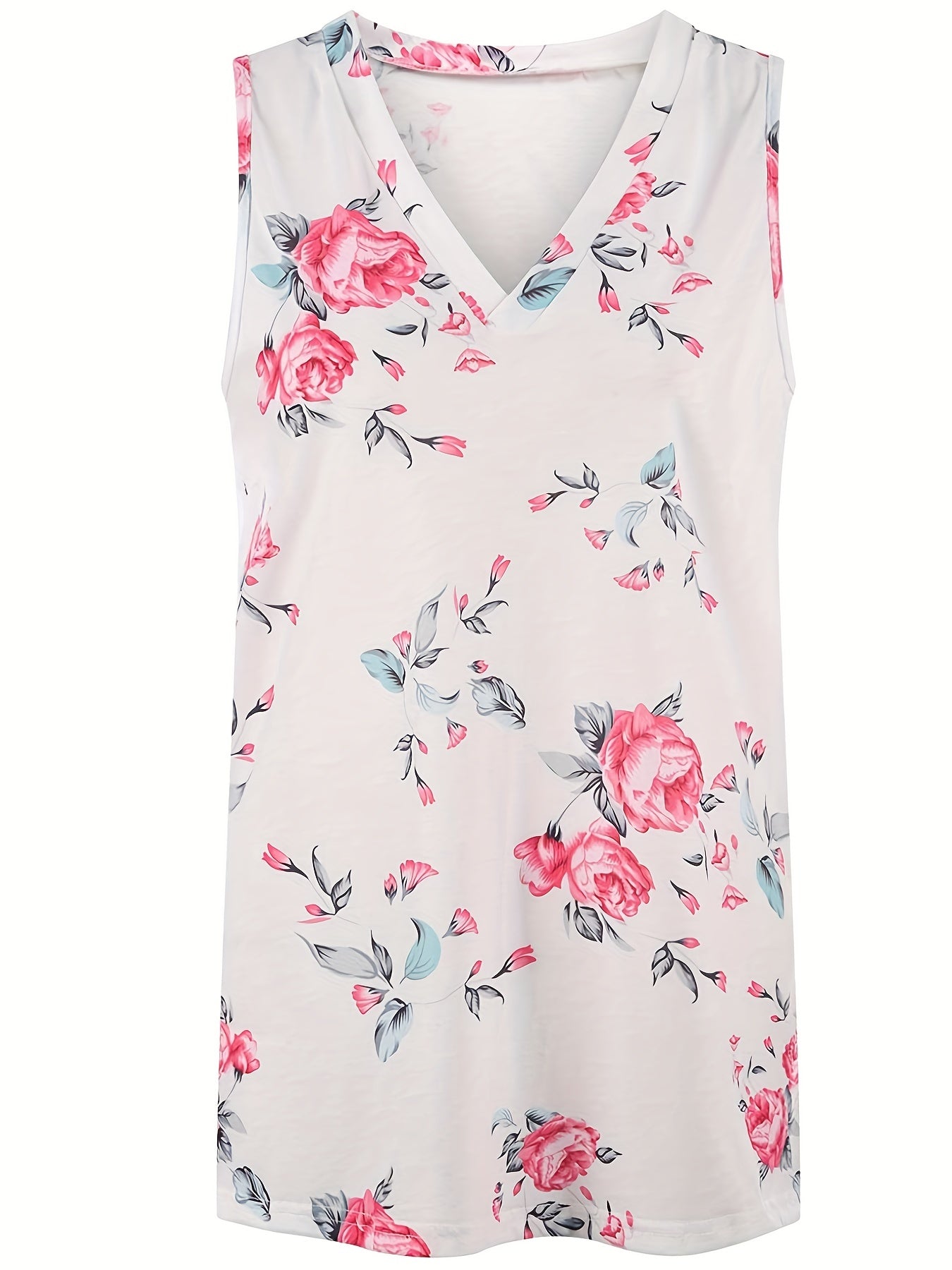 Floral Print V Neck Tank Top Sleeveless Casual Summer Women's Clothing