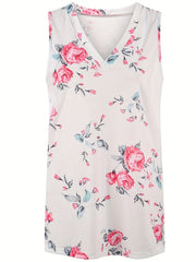 Floral Print V Neck Tank Top Sleeveless Casual Summer Women's Clothing