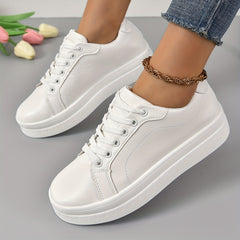 Women's Platform Sneakers Lace Up Solid Flat Shoes