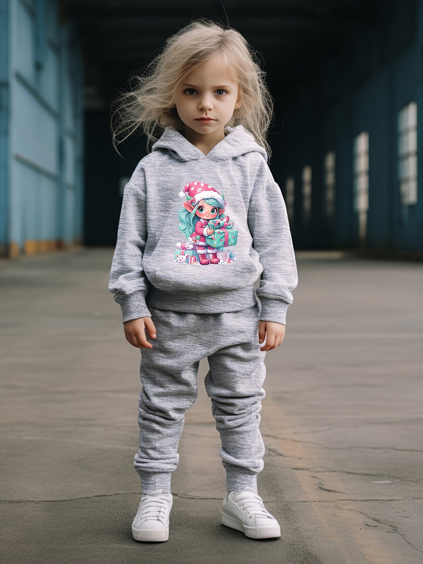 OERYUI Cartoon Girl Print Hoodies Pants Set Spring Fall Christmas Gift