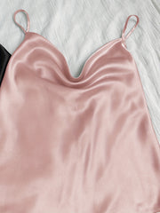 Solid Satin Pajama Set Draped Collar Cami Top & Shorts
