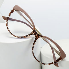 Leopard Cat Eye Retro Glasses with Metal Temple