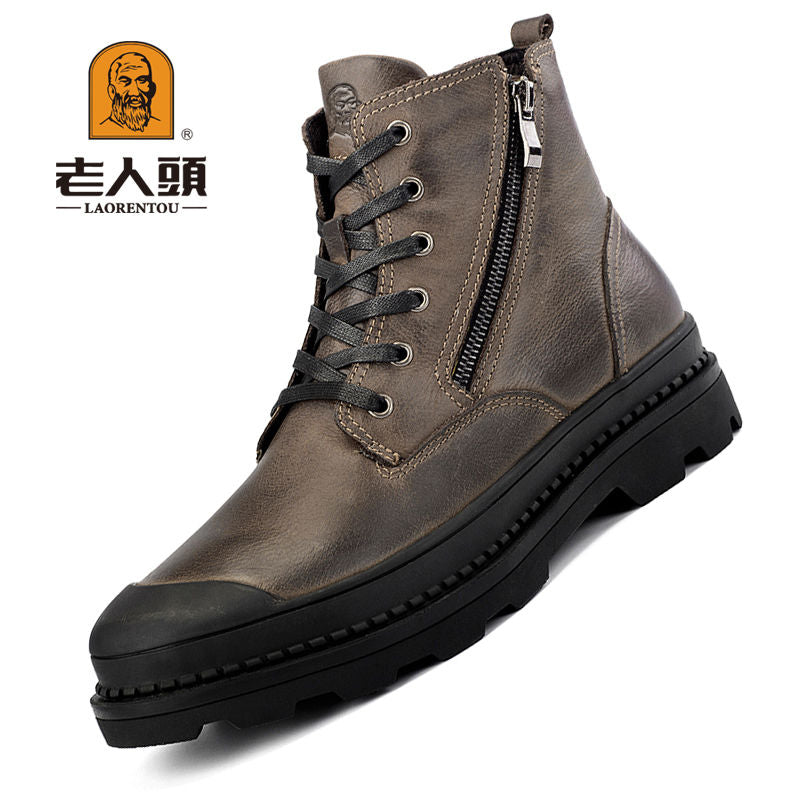LAORENTOU Men's High Top Leather Zipper Boots