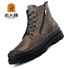 LAORENTOU Men's High Top Leather Zipper Boots