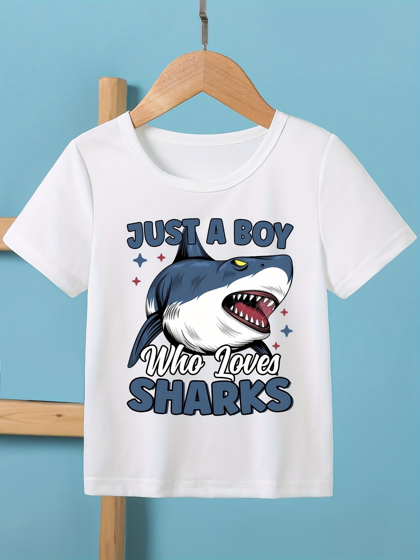 Toddler Boys Shark Print T Shirt Crew Neck Top