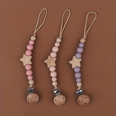 Wooden Pentagram Baby Pacifier Chain for Teething Babies