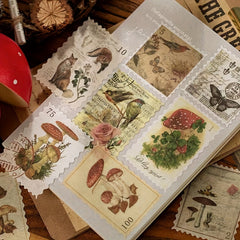 60pcs Vintage Stamp Stickers Retro Plant Mushroom for DIY Scrapbook Journal