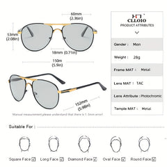 CLLOIO Men's Photochromic Lens Polarized Sunglasses Unisex Pilot Vintage