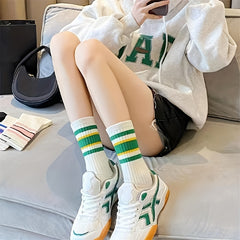 Colorblock Striped Socks Comfy & Breathable All match Women's Stockings
