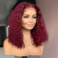 Burgundy Lace Front Wig 180 Density 99J Bob Wig Human Hair 13x4