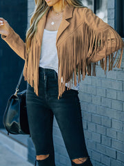 Tassel Cropped Jacket Open Front Long Sleeve Outerwear