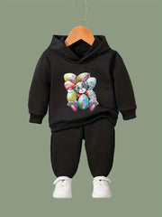 Girls 2pcs Rabbit and Eggs Hooded Sweatshirt Set