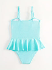 Toddler Girls Ruffle Trim Cut Out Bow Cami One Piece Swimsuit