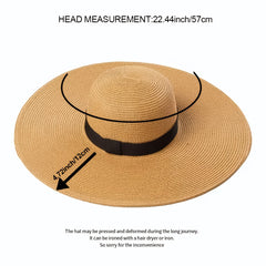 Women's Wide Brim Straw Sun Hat Vintage Beach Travel Floppy