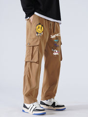 Smiling Face And Butterfly Men's Casual Cargo Pants For Spring And Fall