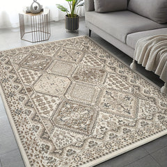 Brown Plaid Totem Print Runner Soft Kitchen Rug Non Slip