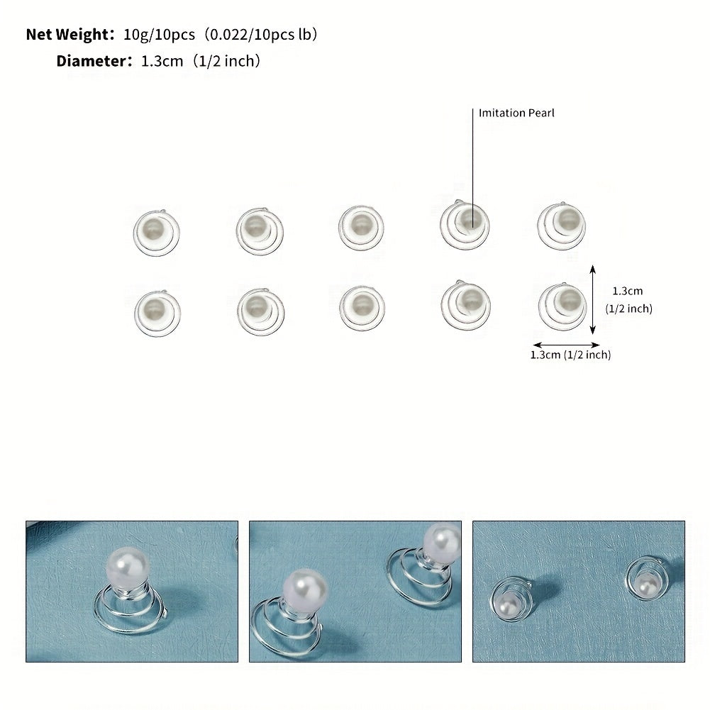 10pcs Faux Pearl Spiral Hair Ring Charm Bridal Hair Accessories