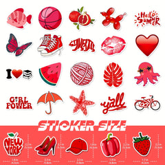 50pcs Red Mix & Match Small Fresh Cartoon Stickers DIY Waterproof Decoration