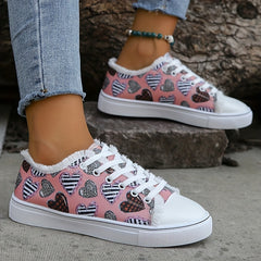 Women's Heart Pattern Canvas Shoes Casual Lace Up Outdoor Shoes