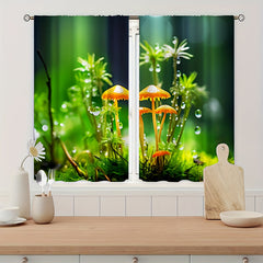 2pcs Green Mushroom Growth Curtain Window Curtain Outdoor Shelter Decor