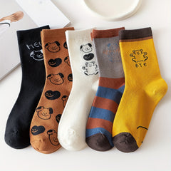 5 Pairs Cartoon Animal Print Socks Cute & Comfy Women's Stockings