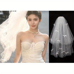 Ultra Bridal Veil Pink Double Layer Tulle Headpiece for Wedding
