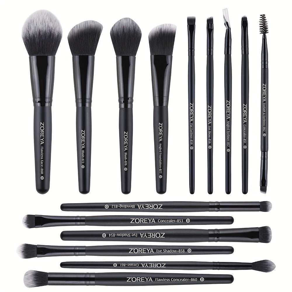 15pcs Makeup Brushes Set Natural Soft Synthetic Fiber Long Handle Cosmetics
