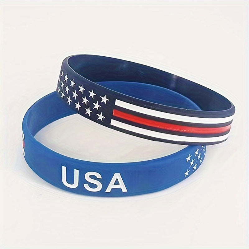 6 Pcs American Flag Wristband Patriotic Holiday Party Silicone Bracelet