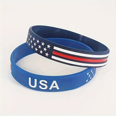 6 Pcs American Flag Wristband Patriotic Holiday Party Silicone Bracelet