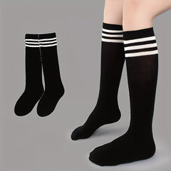 Girls Casual Striped Knit High Socks Cotton Soft Comfortable Breathable