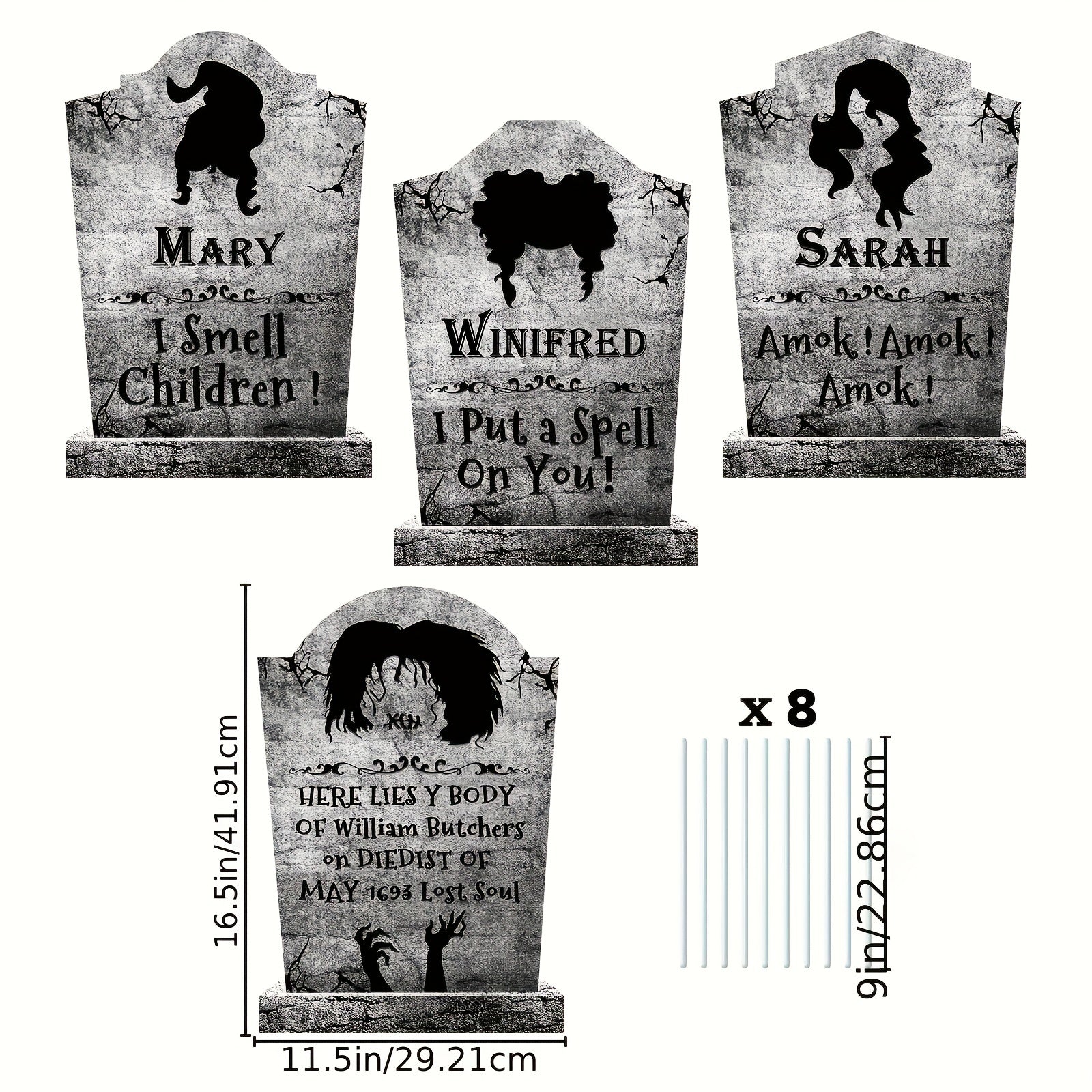 4pcs Halloween Decorations Witches Tombstones Gravestone Decor Yard Signs