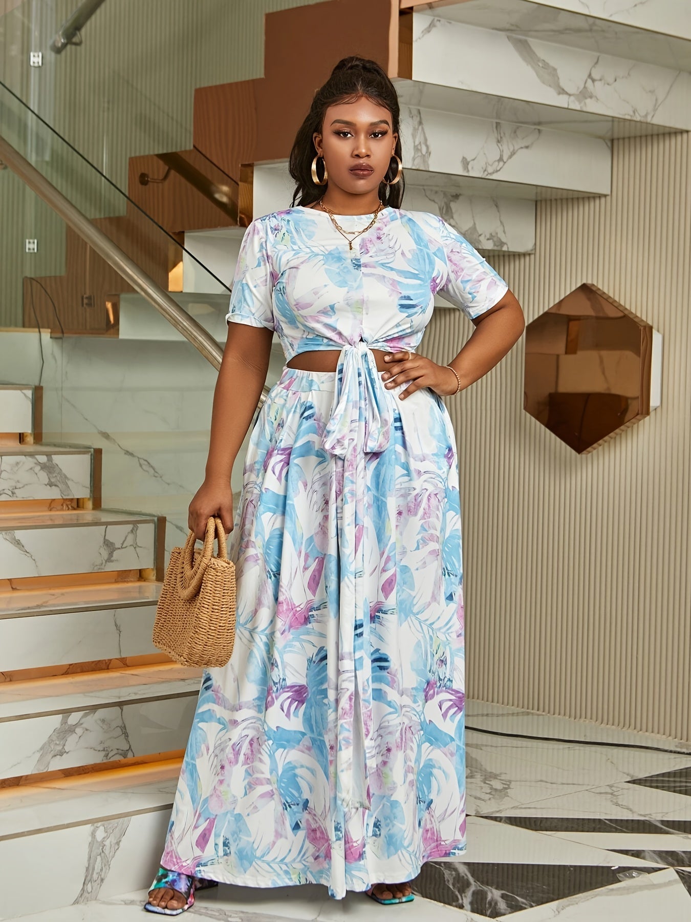 Tropical Print Crop Top & Maxi Skirt Set