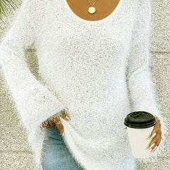 Solid Eyelash Long Sleeve Round Neck Jumper