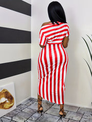 Sexy Striped One Shoulder Split Dress