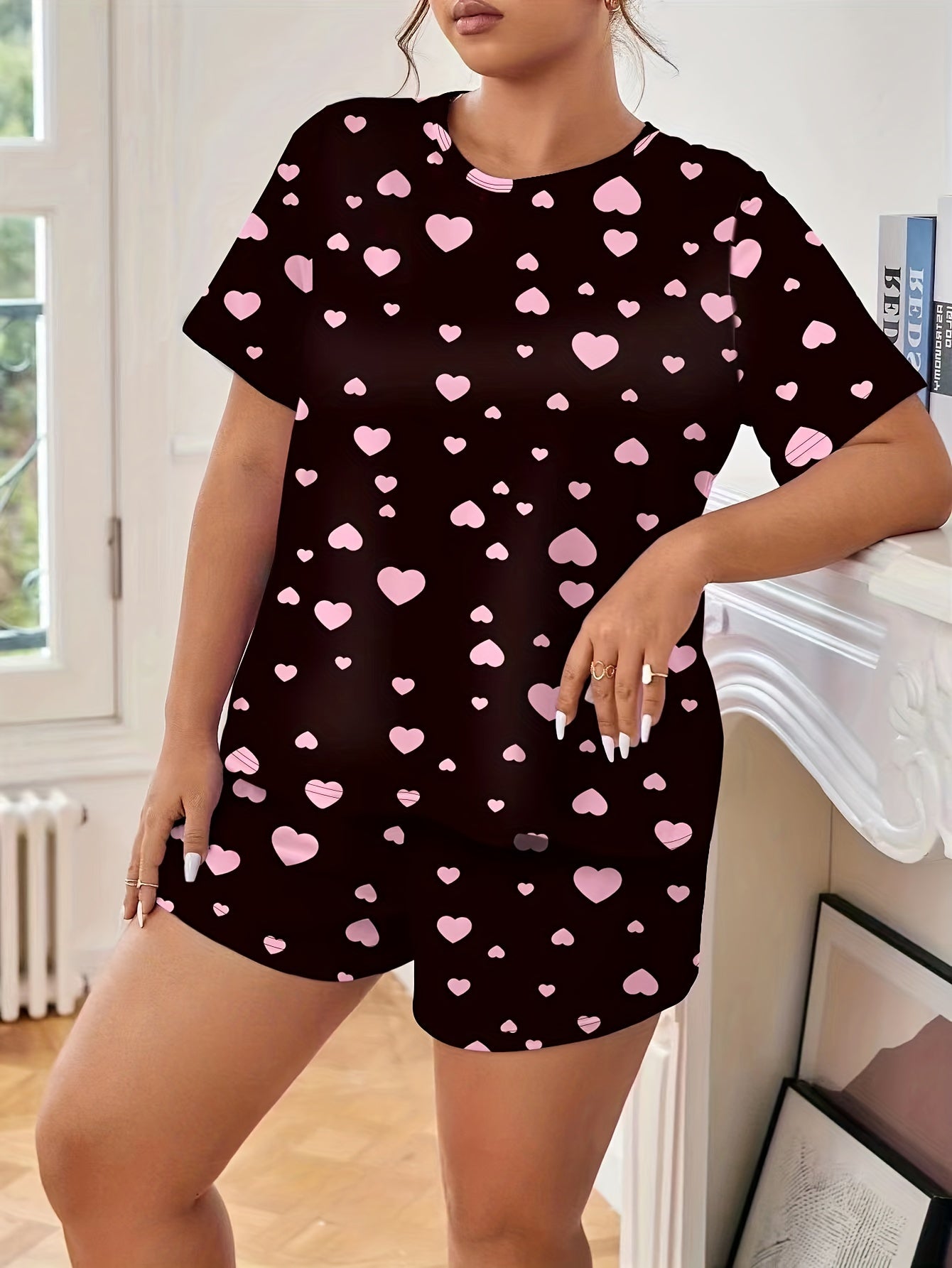 Heart Print Tee & Shorts Set