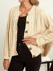 Casual Sweater Solid Cable Button Up High Stretch Cardigan