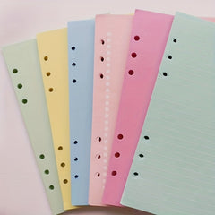 Colorful 6 Hole Ruled Blank Refills Inserts For Leather Journals 40 Sheets