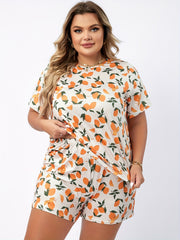 Orange Print Tee & Shorts Pajama Set