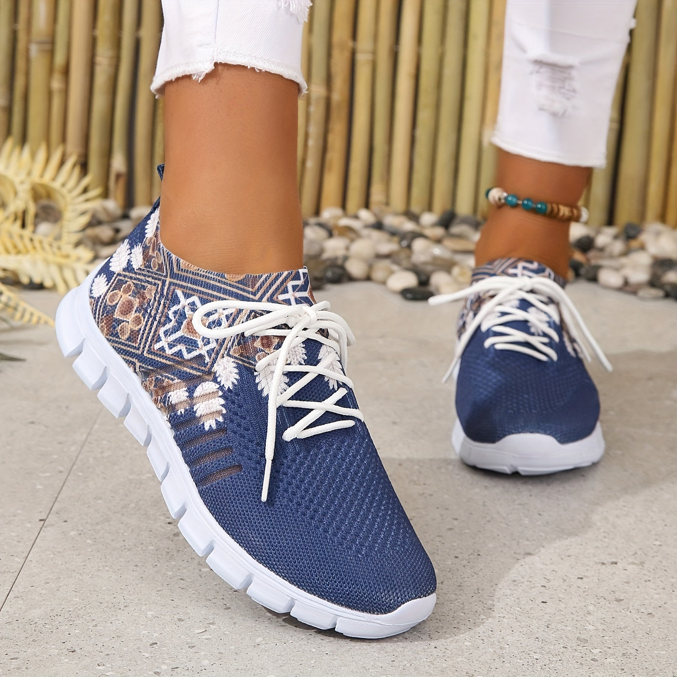 Women's Retro Knitted Sneakers Casual Lace Up Shoes Lightweight Running