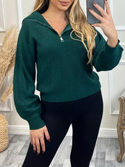 Casual Zipper Sweater Solid Long Sleeve Jumper