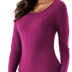 Solid Thermal Blouse Long Sleeve Crew Neck Top
