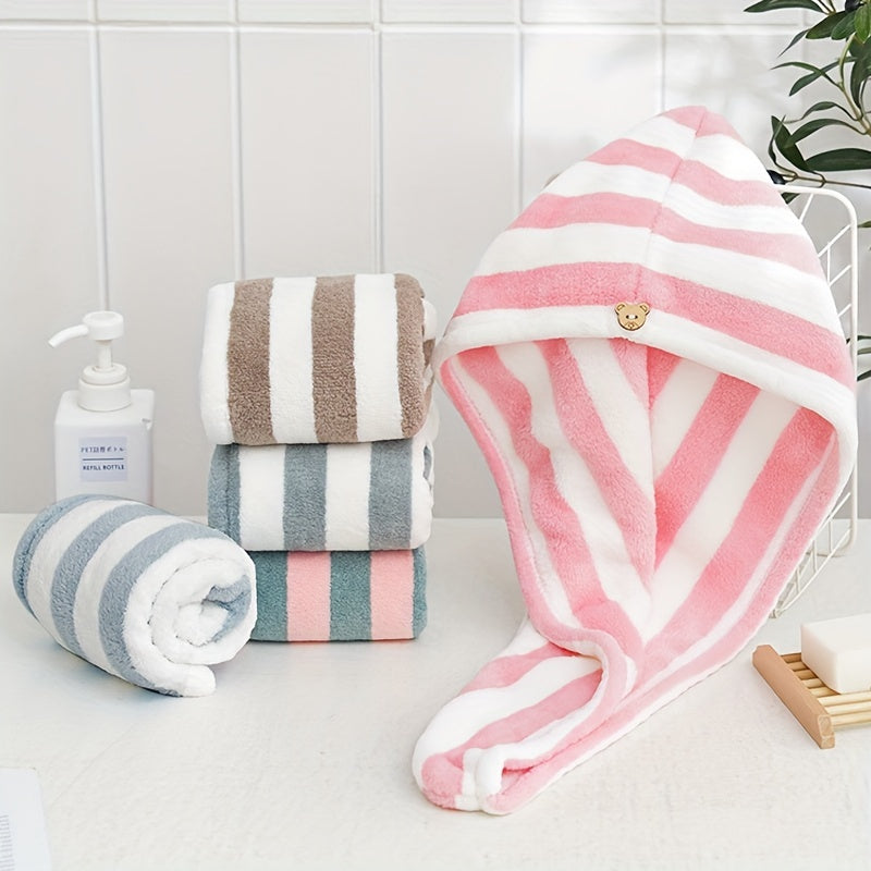 Microfiber Hair Towel Soft Drying Cap Striped Absorbent Quick Wrap Long Hair