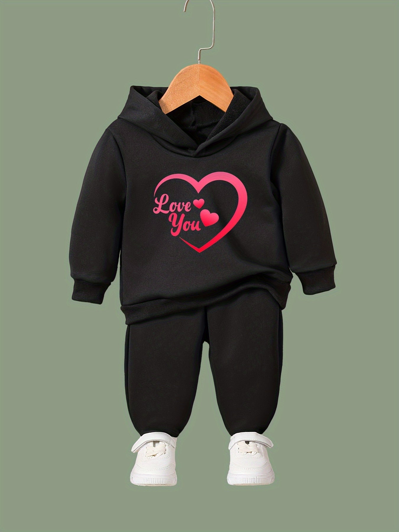 OERYUI Heart Print Hoodies Jogger Pants Set Girls 2pcs Sports Spring Outfits