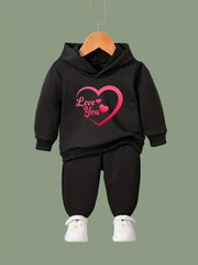 OERYUI Heart Print Hoodies Jogger Pants Set Girls 2pcs Sports Spring Outfits