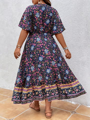 Boho Dress Women's Plus Floral Print Short Sleeve Dress