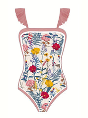 Plus Floral Ruffle Bodysuit & Wrap Dress Swimsuit Set