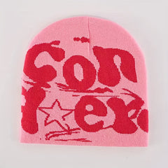 Fashionable Windproof Knitted Beanie Hat with CON Letter Embroidery