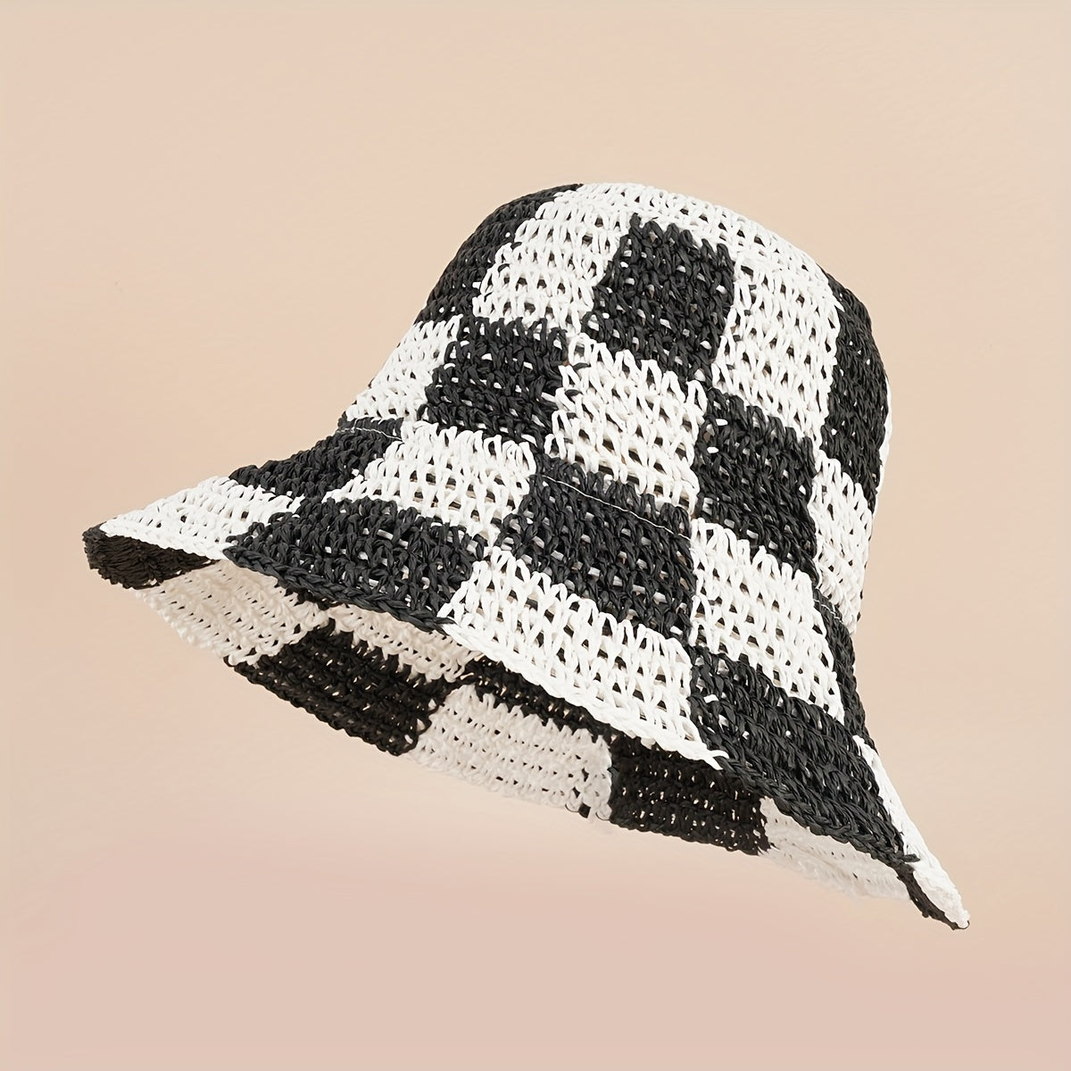 Checkerboard Straw Hat Large Brim Sun Protection Fisherman Hat